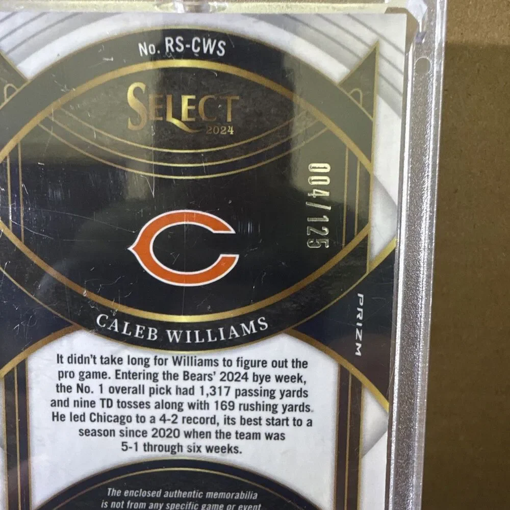 2024 Panini Select Caleb Williams Rookie Swatches Silver Prizm #RS-CWS /125 🔥